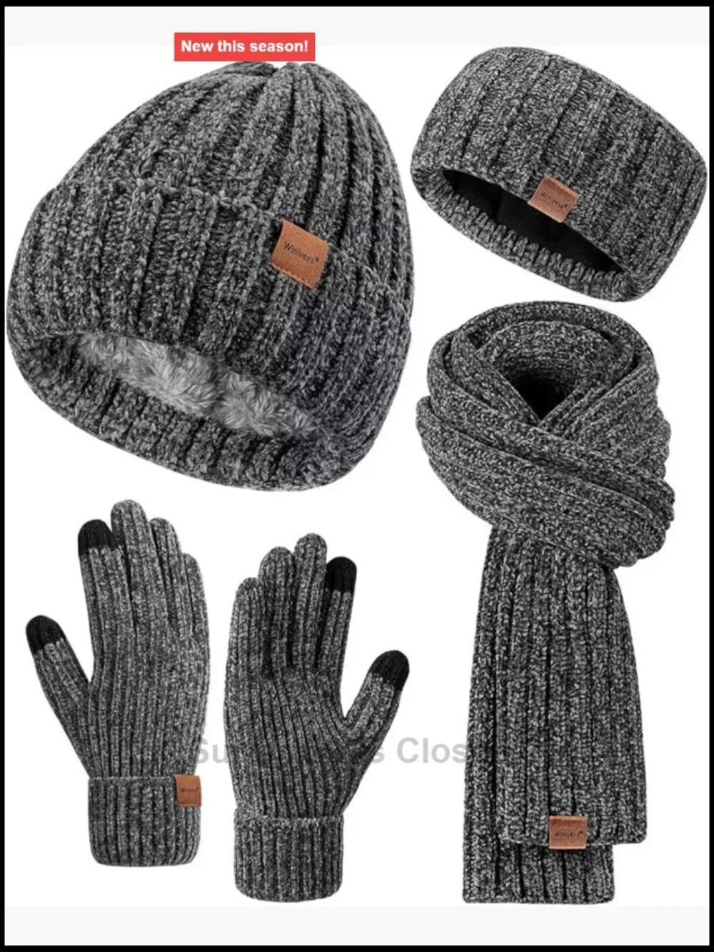 Chenille Winter Hat Scarf Gloves Set, Touchscreen Gloves Fleece Lined Ear